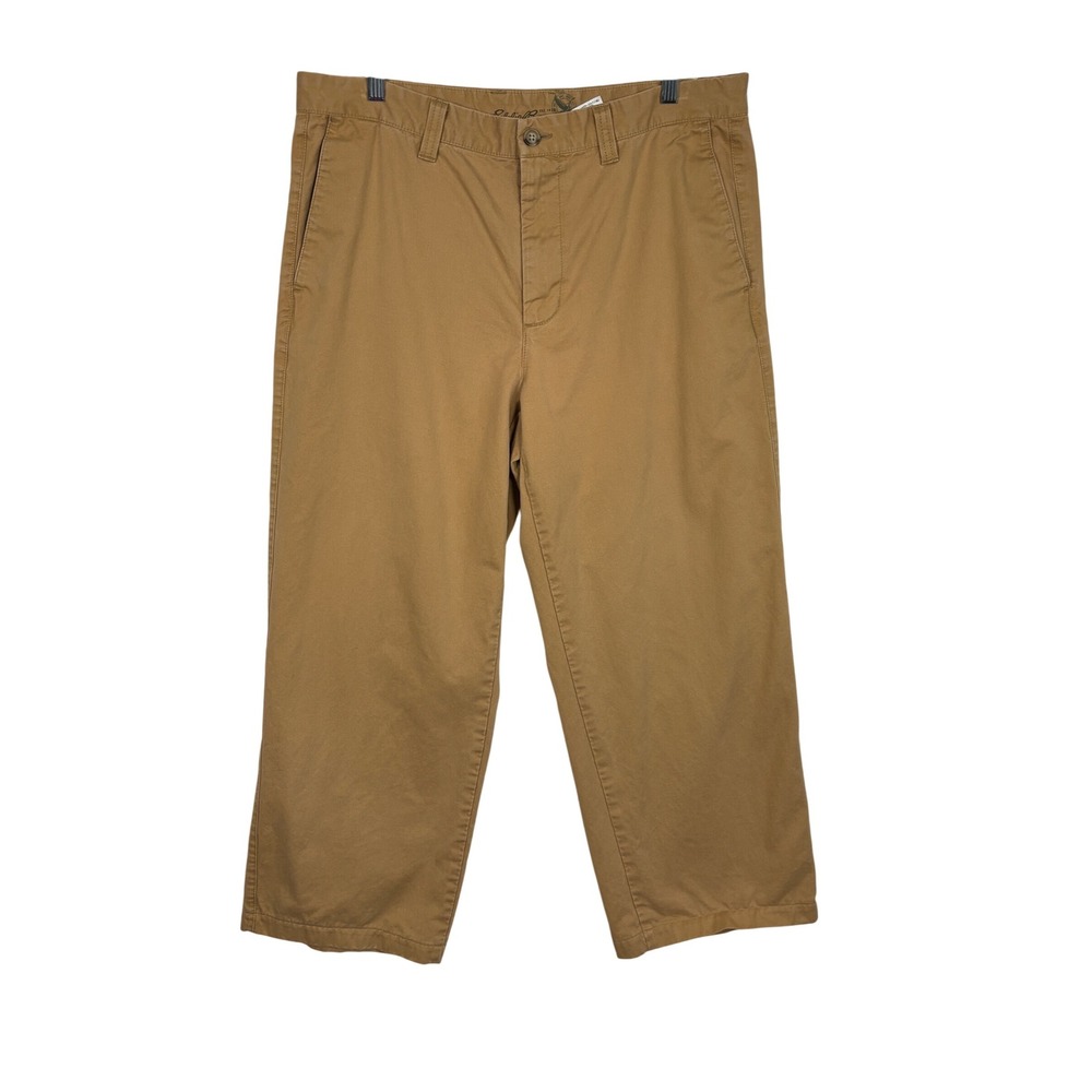 Eddie Bauer Mens Khaki Cotton Chino Pants Sz 36x30 Casual Wide Leg Classic Work